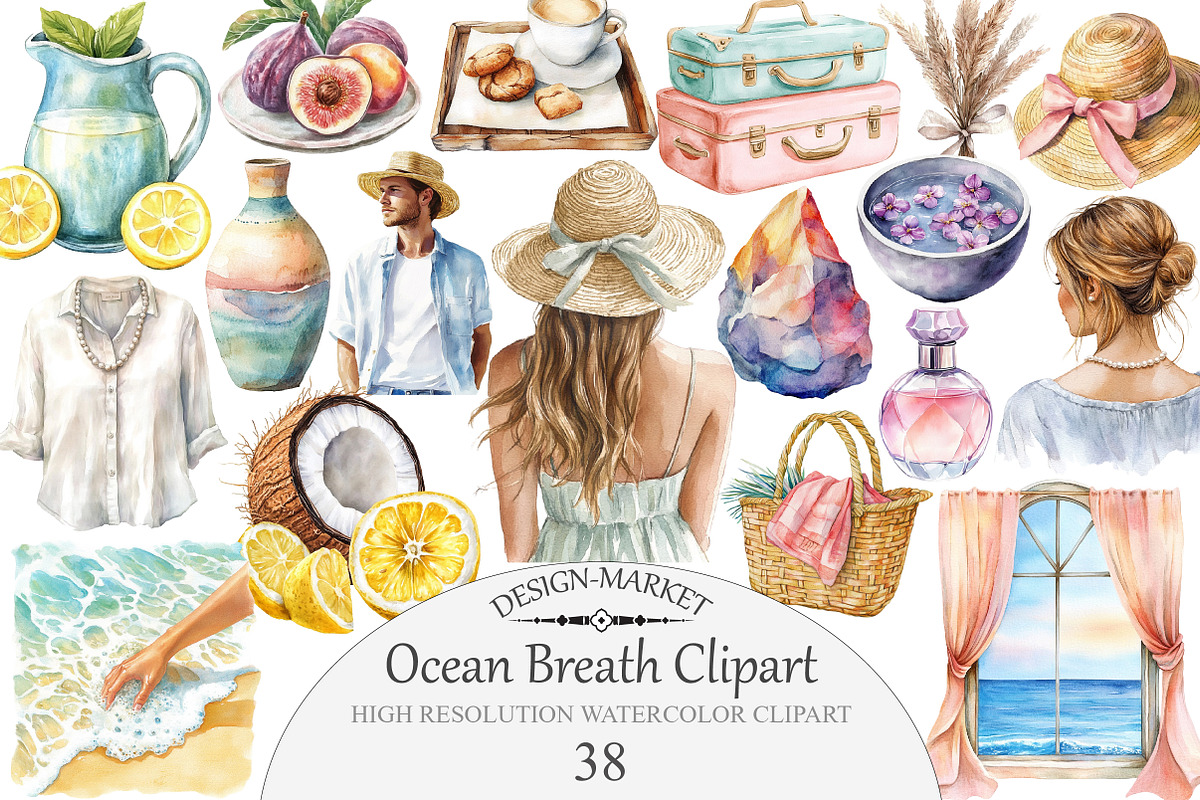 Watercolor Ocean Breath Clipart, an Illustration by Design Market (Photo 1 of 4)