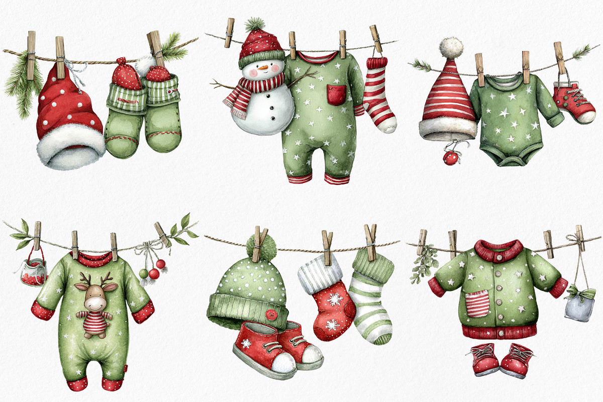Christmas Baby Clothesline Clipart, an Illustration by Canvas Craft (Photo 4 of 7)