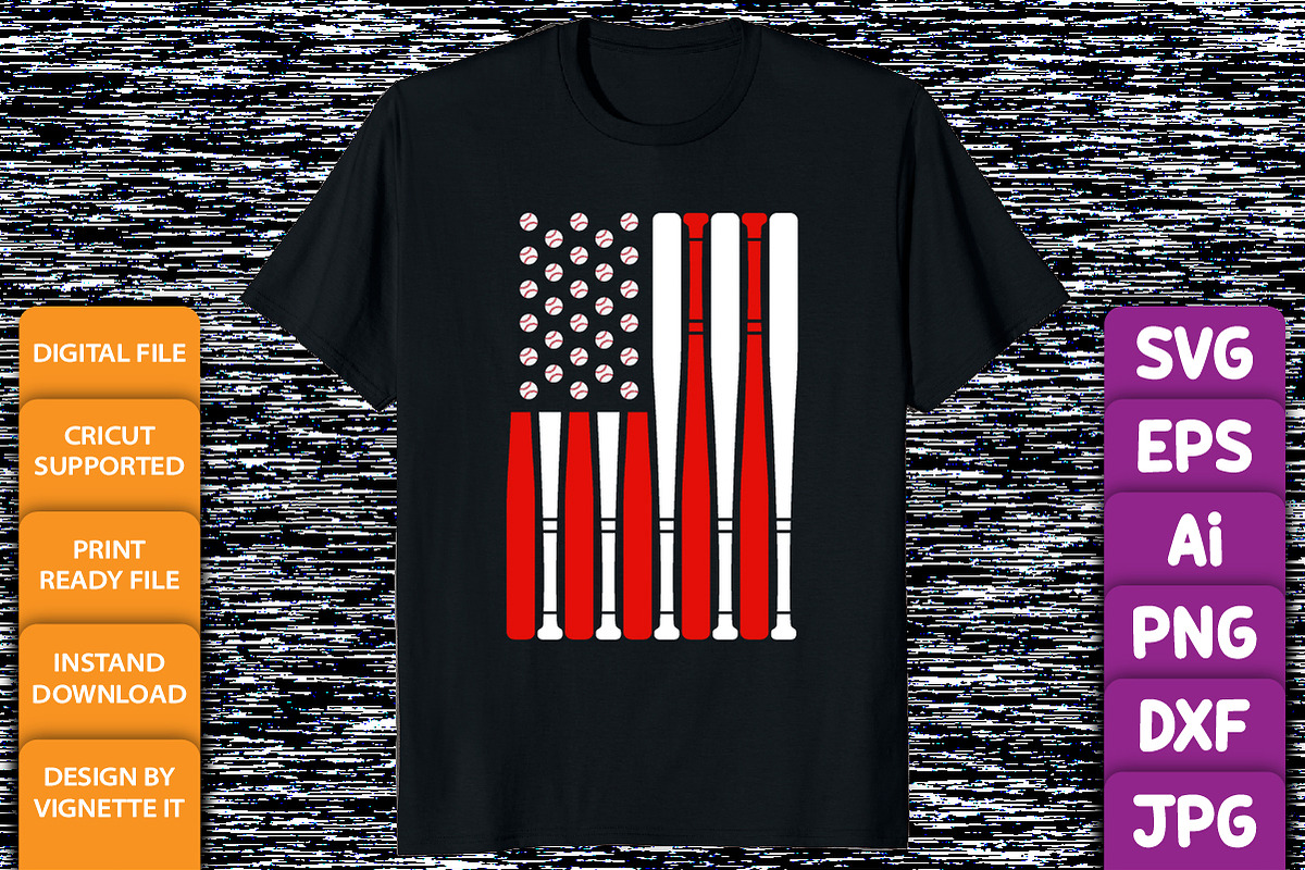 Vintage American Flag Baseball Mom, a Sport Illustration by Vignette.IT (Photo 3 of 3)