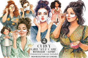 Curvy Girl Self Care Watercolor Clip, an Illustration by DreamArtGraphic