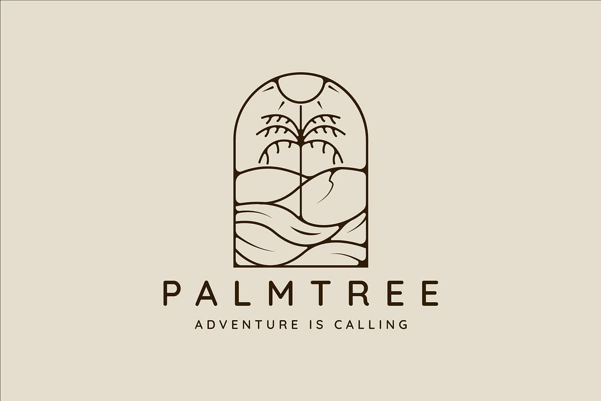 palm tree and ocean waves line art, a Branding & Logo Template by zyxroun shop