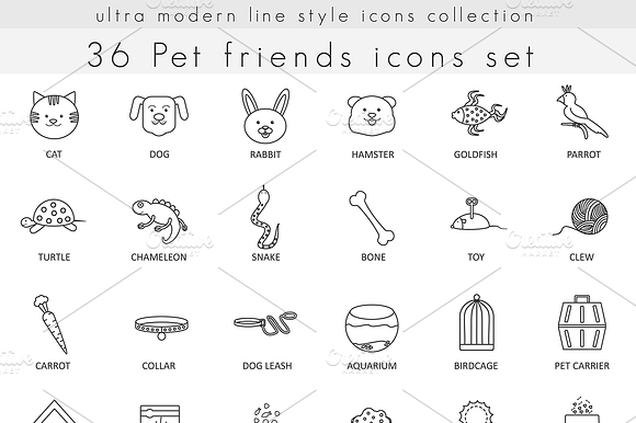 36 Pet Friend Line Icons Set.