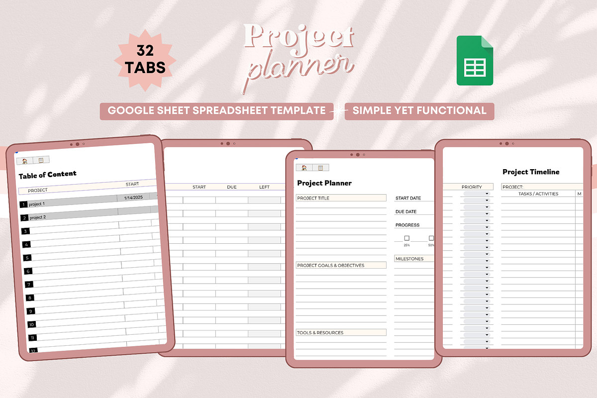 Spreadsheet Simple Project Planner, a Templates & Theme by bellaROSEworkshop (Photo 3 of 6)
