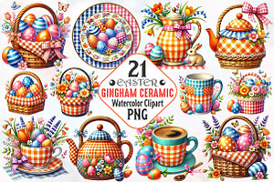 Easter Gingham Ceramic Clipart, an Illustration by RobertsArt