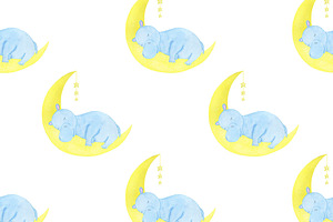 Sleeping Animals Watercolor Pattern