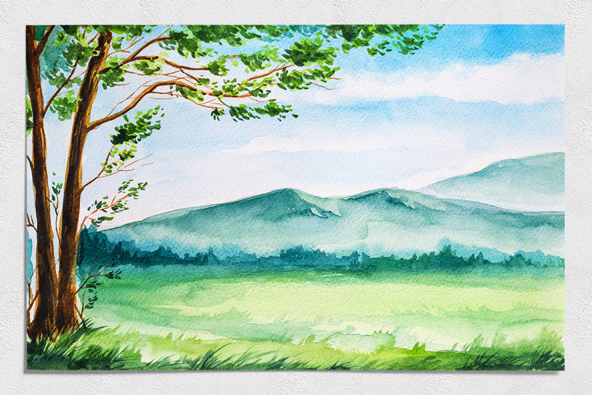 Spring Landscapes. Watercolor., an Illustration by AlexGreenArt (Photo 8 of 13)