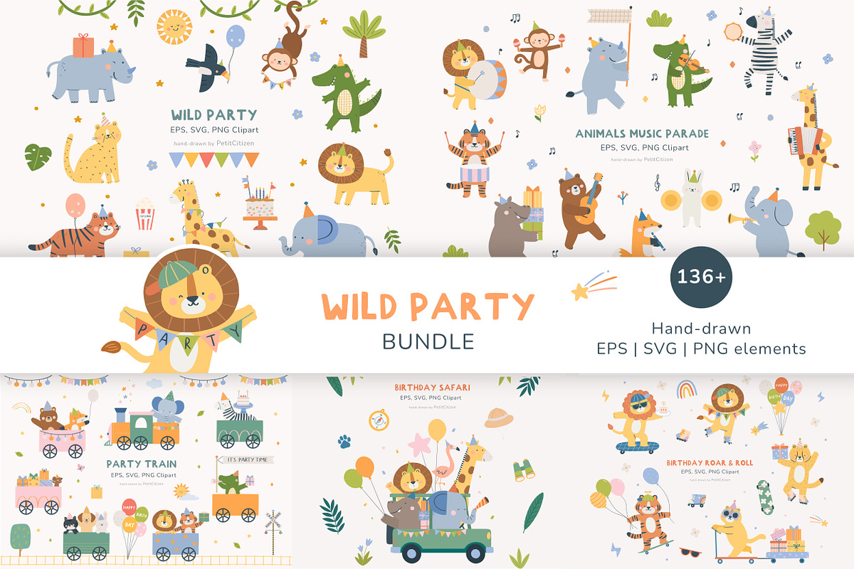 Wild Party Animal Clipart Bundle, an Animal Illustration by Petit Citizen Design (Photo 1 of 9)