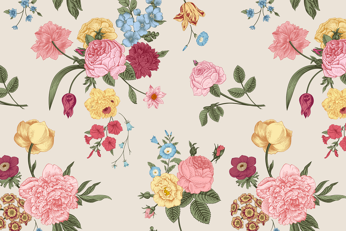 Vector vintage floral pattern. Set. preview 5