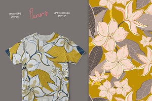 Plumeria Seamless Vector Set