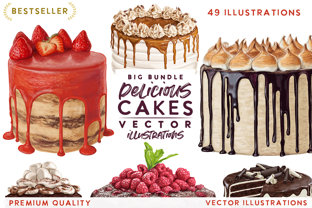 Big 49 cake bundle. VECTOR, a Food Illustration by Natalka Dmitrova art (Photo 1 of 9)