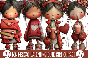 Whimsical Valentine Cute-girl, an Illustration by Designking