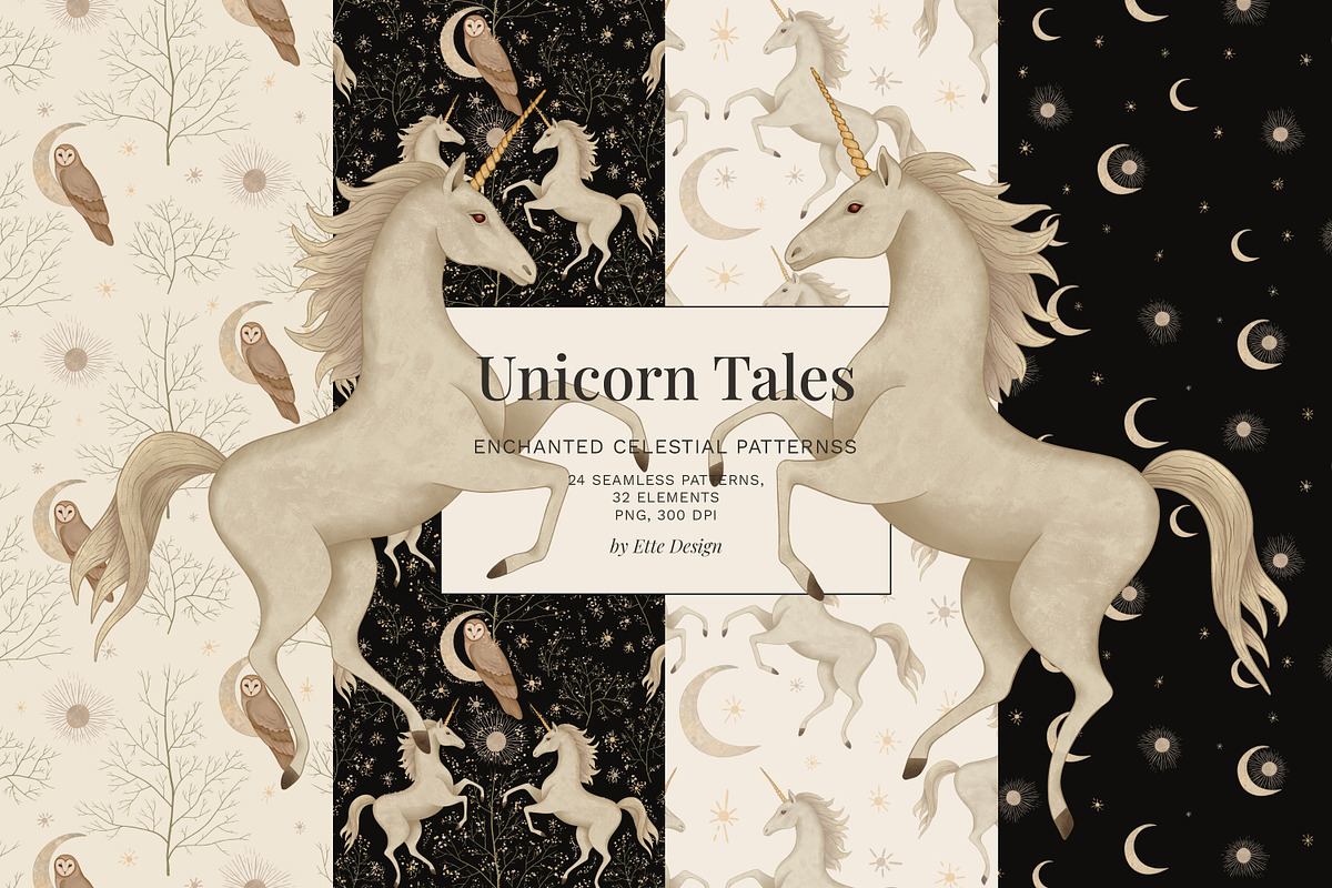Unicorn Tales Fantasy Patterns, a Pattern Graphic by Ette Design (Photo 1 of 12)