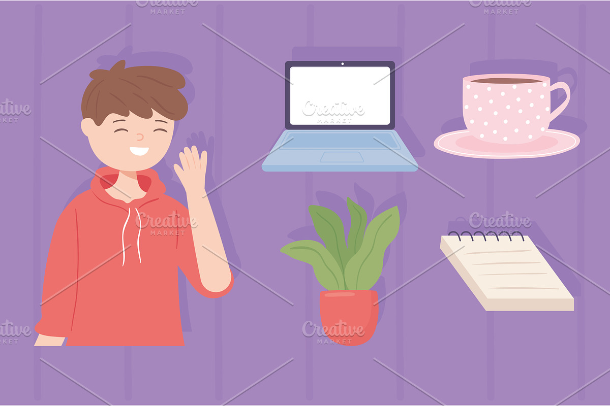 boy laptop and notepad, a Person Illustration by studiogstock