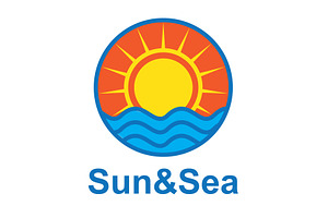 Circular logo featuring sun and sea, an Illustration by LogosDen