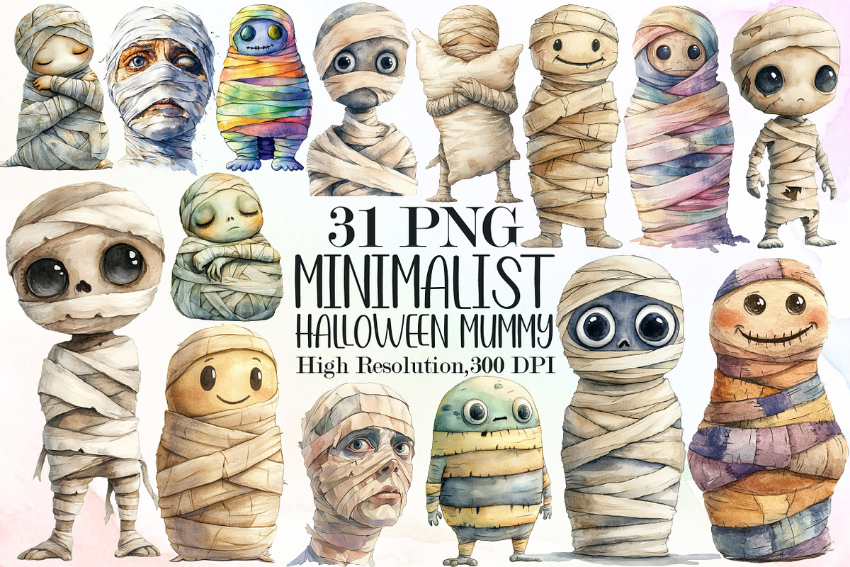 Minimalist Halloween Mummy Clipaart, an Illustration by Sublimation Artist (Photo 1 of 6)