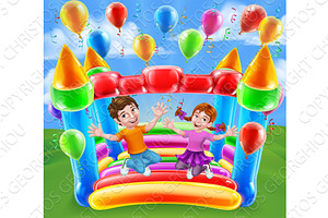 Bouncy House Castle Jumping Girl Boy, an Illustration by Christos Georghiou