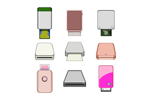 compact photo printer set cartoon, a Technology Illustration by pikepicture