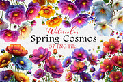 Watercolor Cosmos Flowers Clipart, an Illustration by Dream Creation (Thumbnail 1 of 7)