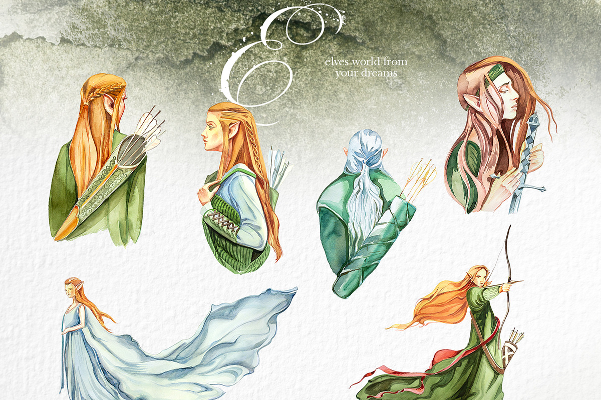 Watercolor Elf Clipart Set, a Person Illustration by ArtCreationsDesign (Photo 8 of 8)