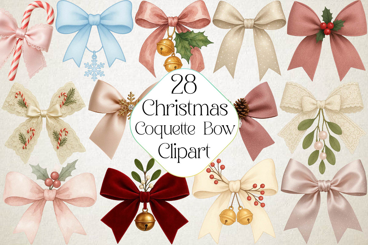Coquette Christmas Bow Clipart, an Illustration by DreamPrint404 (Photo 1 of 4)