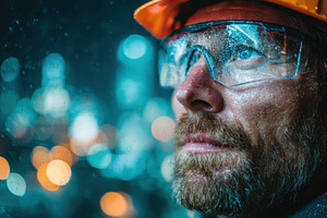 Wet Worker Night City Lights Bokeh, a Photo by Pixeness Studio