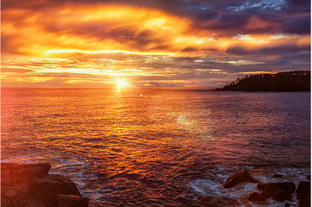 Ocean sunset with dramatic sky, a Nature Photo by f9photos
