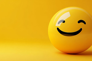Bright Yellow Smiley Face Ball on Yellow Background, an Abstract Photo by Natalia Klenova's Shop