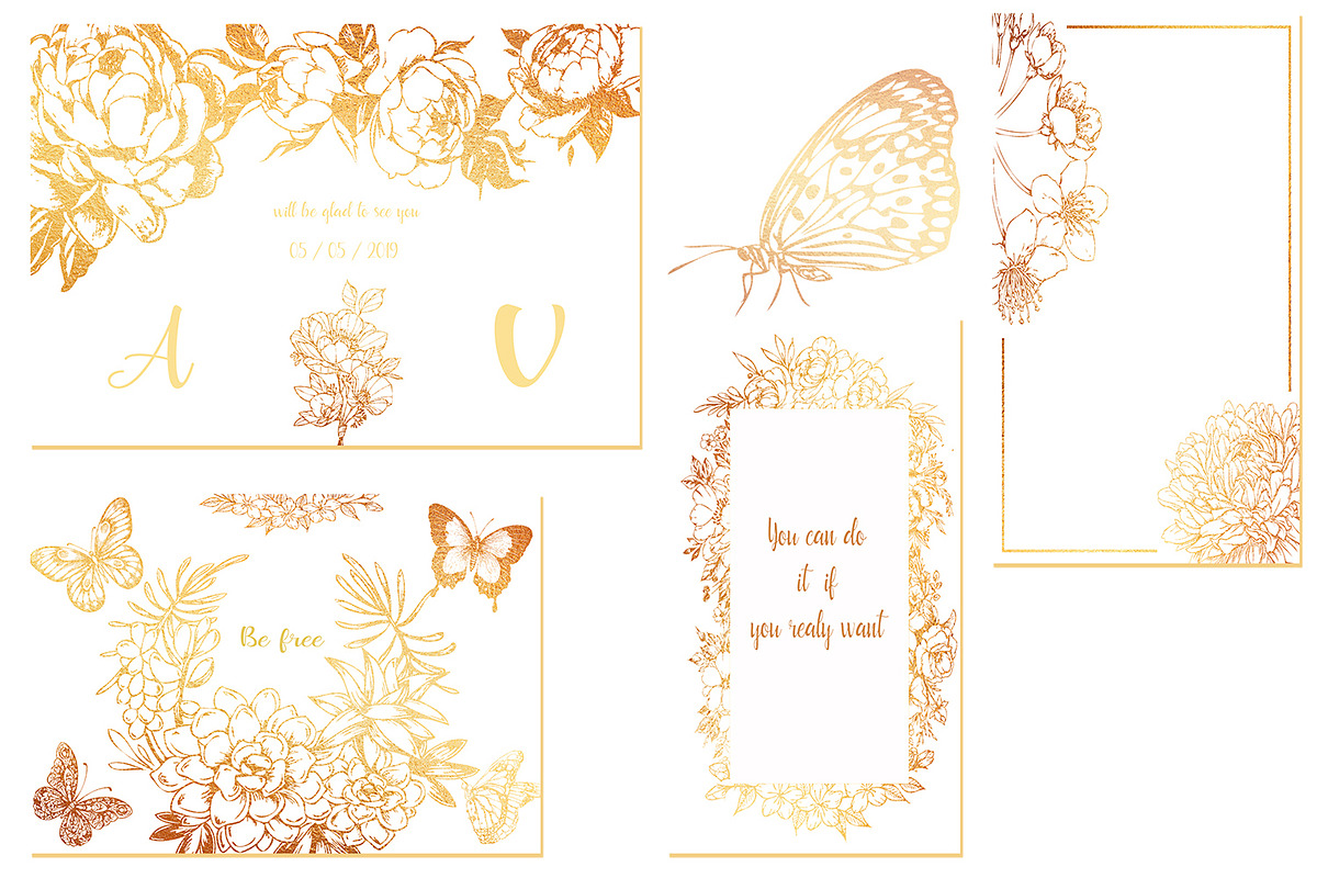 Gold Card templates and floral items, a Card Template by AnastasiyaOleynik (Photo 4 of 9)