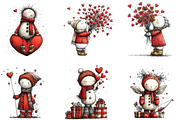 Whimsical Snowman Valentine Clipart, an Illustration by CraftArtStudio (Thumbnail 4 of 6)