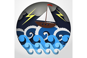 Paper ship against sea