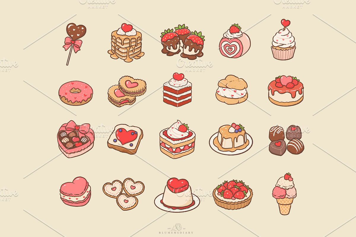 Kawaii Valentines Desserts clipart, a Food Illustration by Blumensdiary (Photo 2 of 6)