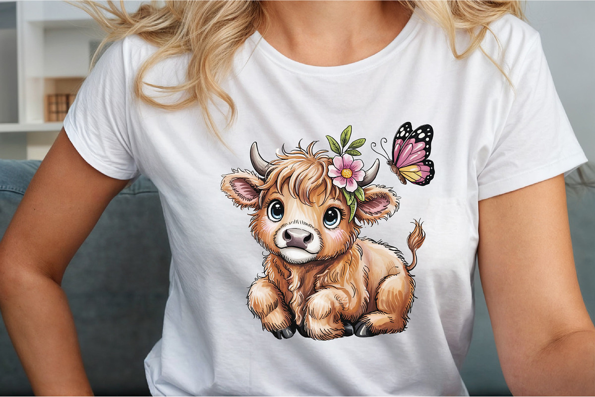 Cute Cartoon Highland Cow Butterfly, an Illustration by Sublimation Artist (Photo 6 of 9)