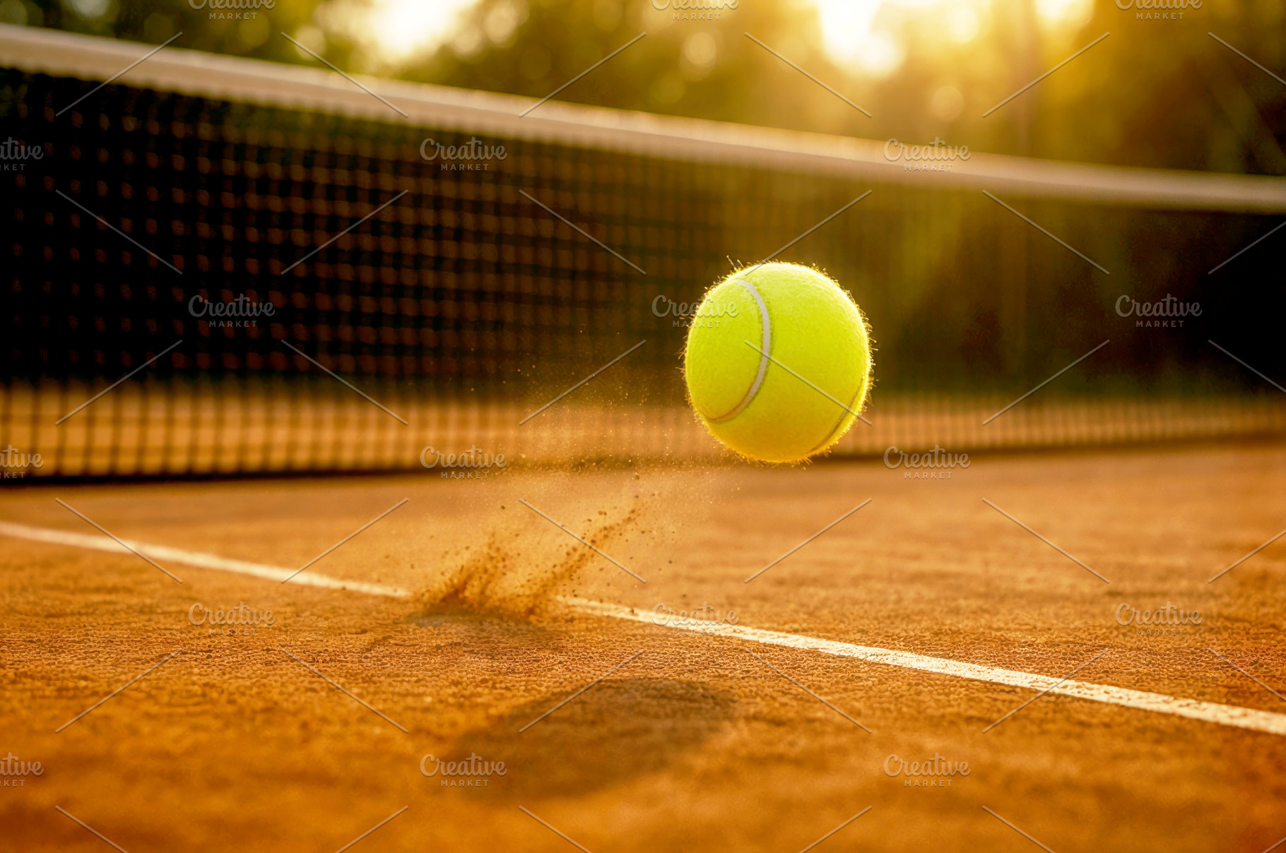 Tennis ball bouncing on clay court, a Photo by rarrarorro