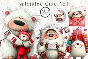 watercolor valentine cute yeti clipa, an Illustration by CreationArt (Thumbnail 1 of 4)
