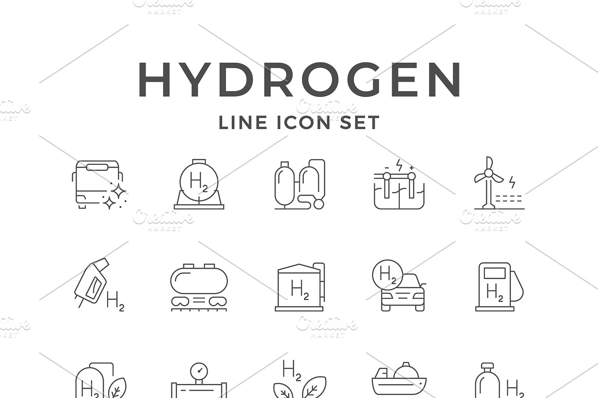 Set line icons of hydrogen, an Outline Icon by motorama (Photo 1 of 2)