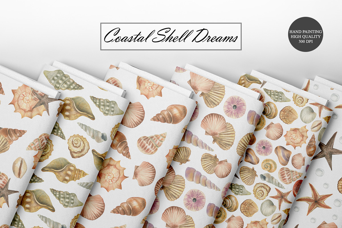Watercolor Seashell Seamless Pattern, an Illustration by OlDm_Shop (Photo 9 of 10)