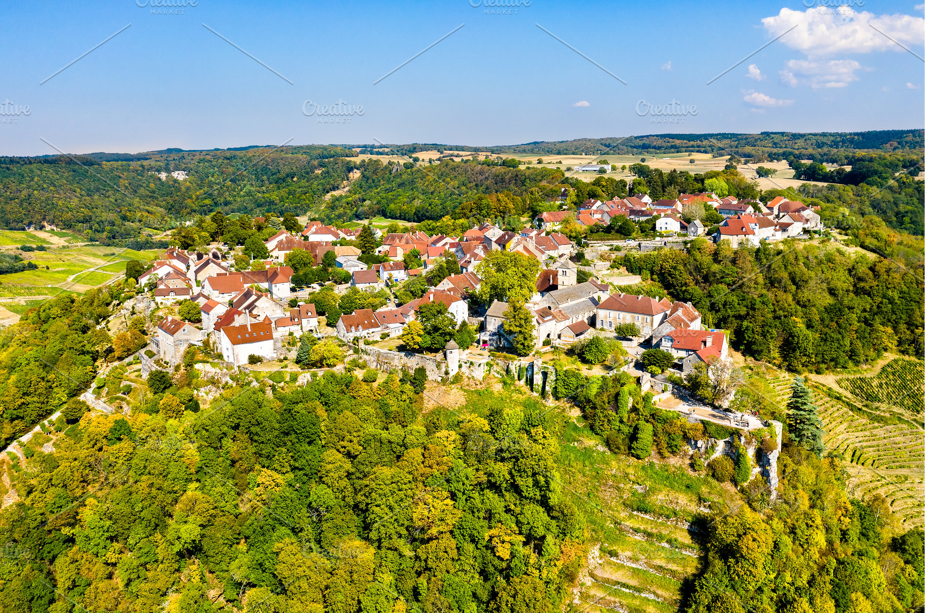 Chateau-Chalon, a town in Jura, an Architecture Photo by Leonid Andronov