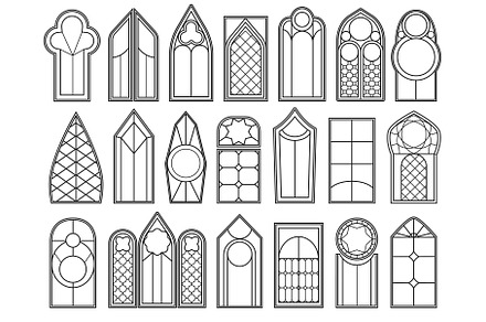 Outline gothic windows. Stained, an Object Illustration by winwin.art