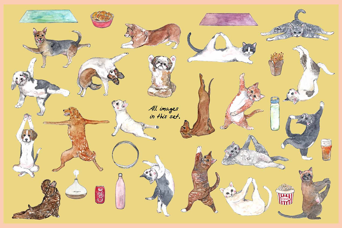 Yoga Cats & Dogs Clipart, an Animal Illustration by VianneArt (Photo 2 of 11)