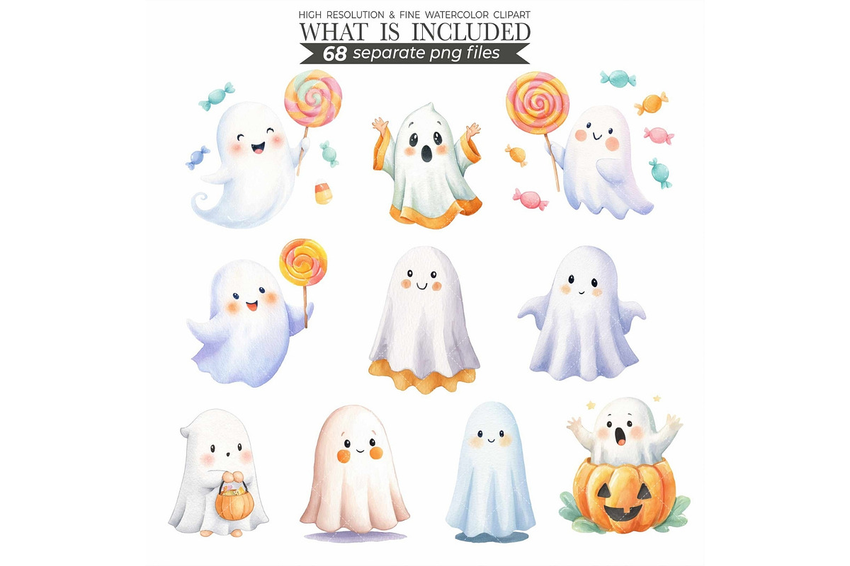 Watercolor Halloween Clipart Bundle, an Illustration by CharmClipart (Photo 4 of 9)