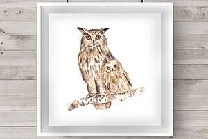 Watercolor Mother & Baby - Owls, an Animal Illustration by Tati Bordiu