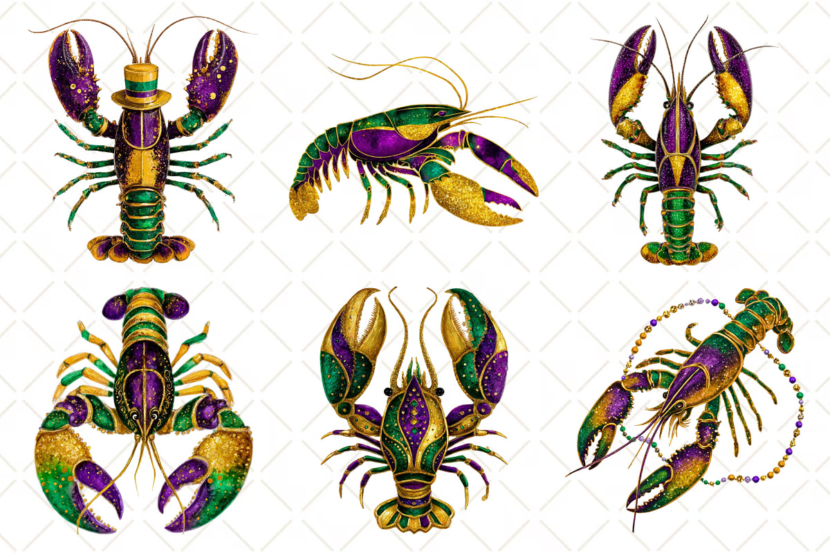 Crawfish Mardi Gras Watercolor, an Illustration by Black Bird Studio (Photo 6 of 6)