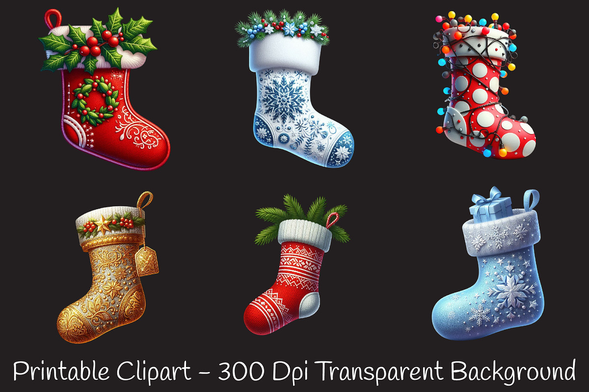 Christmas Stockings Watercolor Bundl, an Illustration by RobertsArt (Photo 5 of 7)