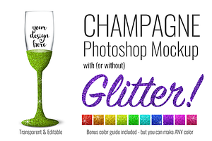 Champagne Flute Mockup w/ Glitter