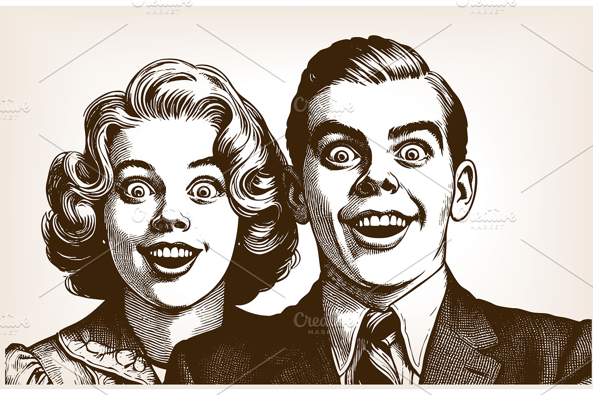 Retro comic couple with wide, a Person Illustration by AlexArt