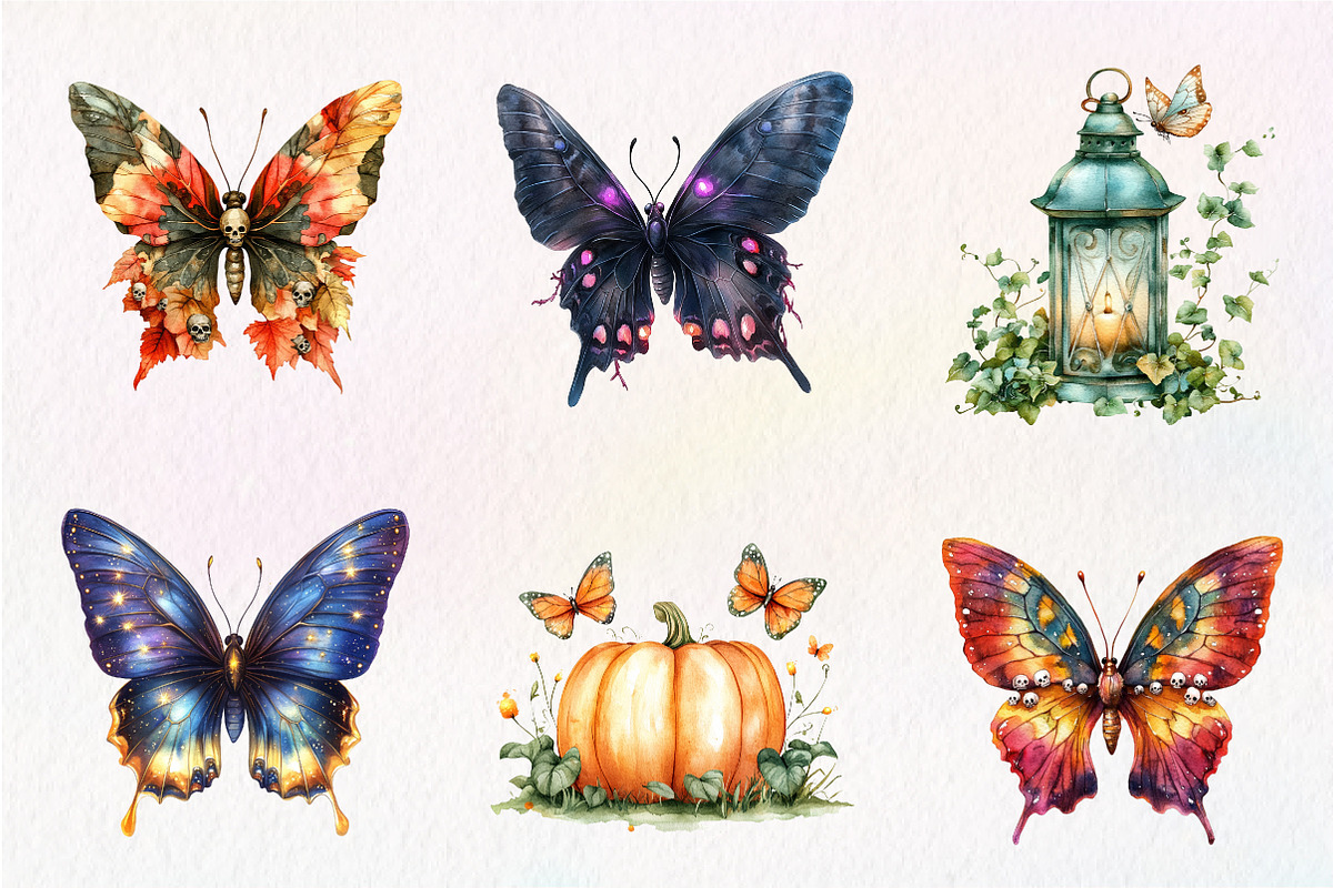 Halloween Butterfly Garden Clipart, an Illustration by CreationArt (Photo 7 of 9)