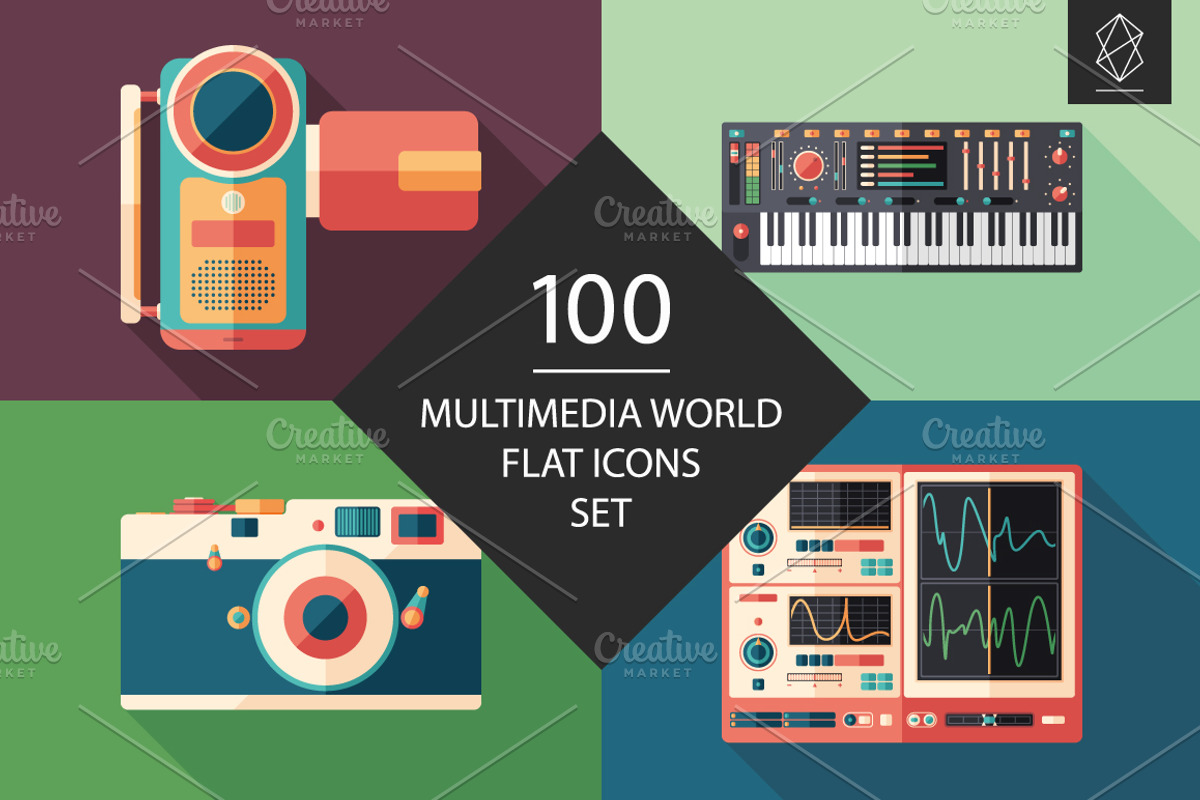100 Multimedia world flat icons set, an Icon by Yury Velikanov (Photo 1 of 5)