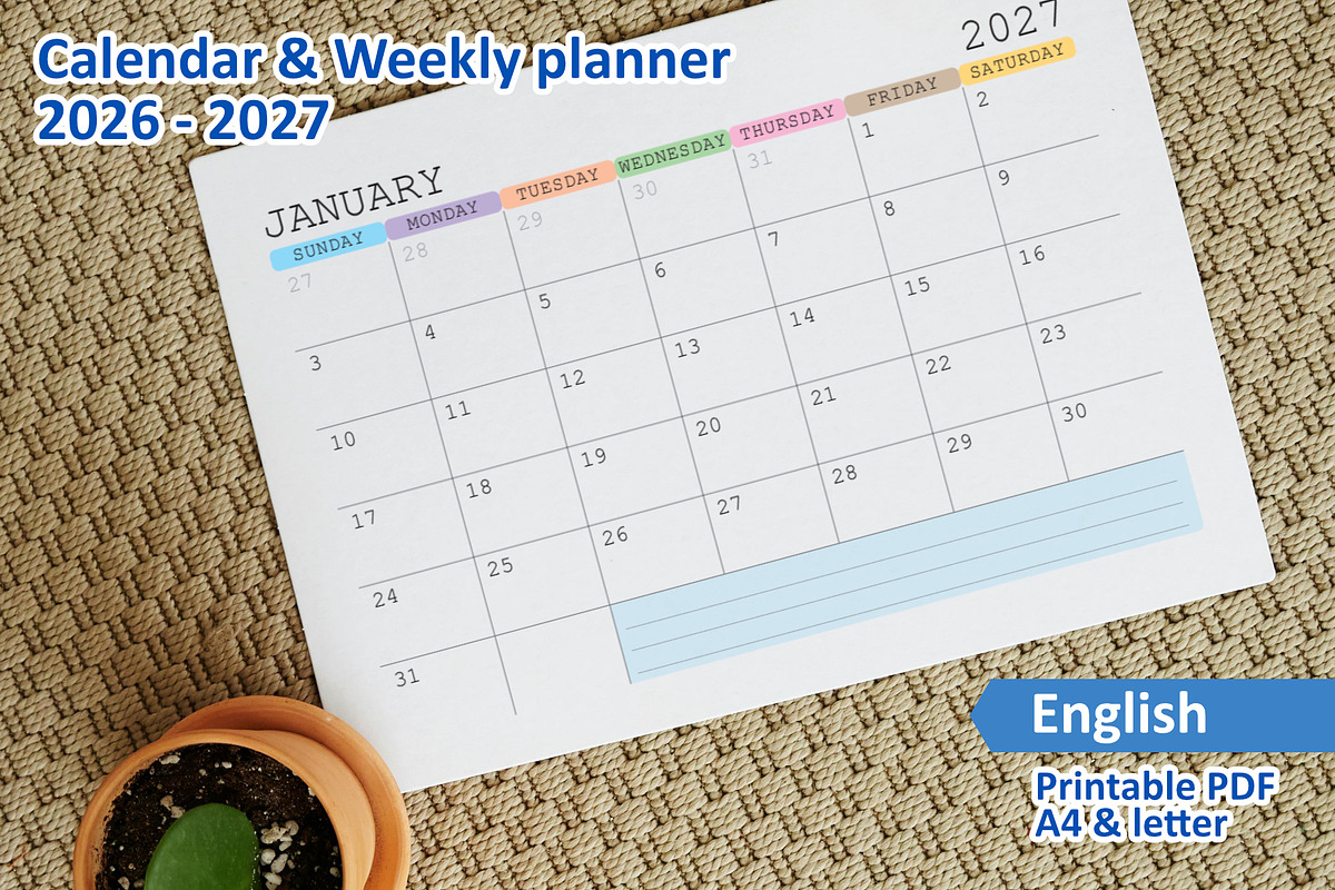 Calendar & Weekly planner 2026-2027, a Stationery Template by Padrinan (Photo 1 of 4)