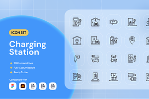 Charging Station Icon Set, an Outline Icon by Nathaya Studio