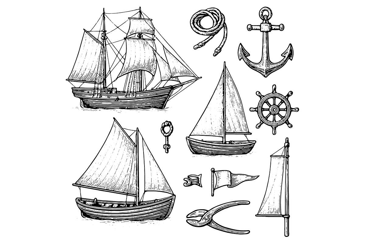 Sailing Ship Illustration Set, an Object Graphic by RT Studio